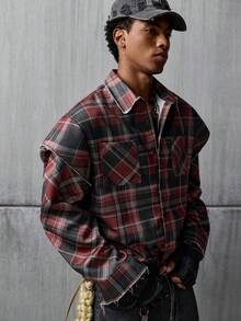 NEON BLANC Plaid Casual Personalized Long Sleeve Loose Front Button Men Shirt Mens Plaid Mens Grunge Clothes - Multicolor - View 2