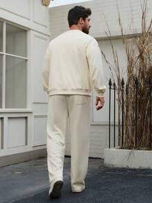 DAZY 男士纯色加厚运动套装，秋季款 - 米色 - 查看 2