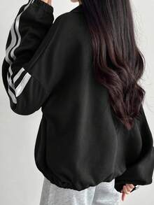 DAZY 女士休闲字母印花宽松卫衣 - 黑色 - 查看 4