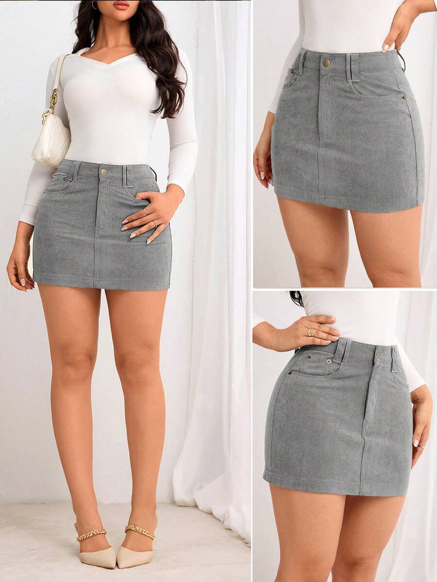 Flexra Women's Casual Solid Color Mini Skirt - Grey - View 1