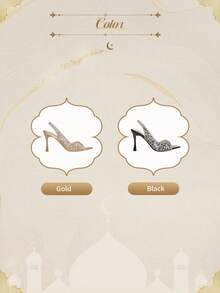 CUCCOO TILAWA 女士水晶装饰优雅细高跟派对鞋，尖头高跟鞋玻璃杯鞋跟中跟金色女士高跟凉鞋带透明 PVC 闪光