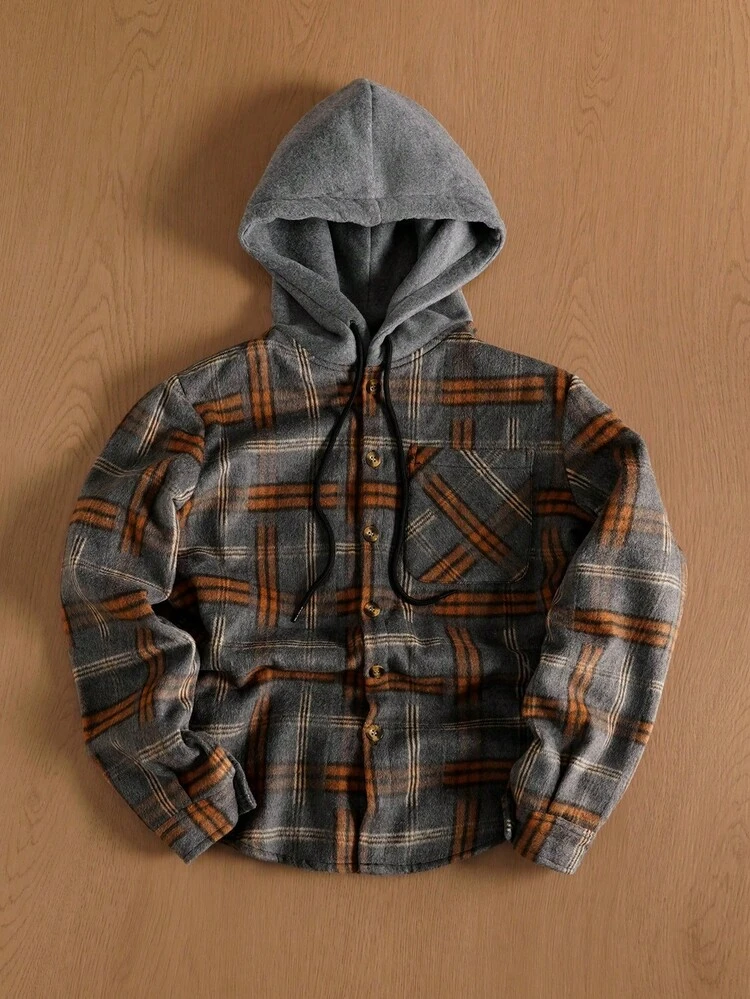 TOKVUE Suéter de lana con capucha de manga larga y estampado a cuadros para hombre - Multicolor - Añade 3