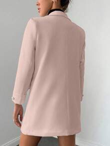 SHEIN Cottnline 女士纯色翻领长袖休闲办公西装外套 - 杏色 - 查看 2