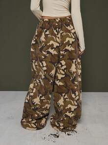 COUREZ 迷彩树印花宽松灯笼裤 Y2K 复古 100% 棉质森林风超大宽松秋冬 Gorpcore 女式下装水洗迷彩 - 棕色 - 查看 2