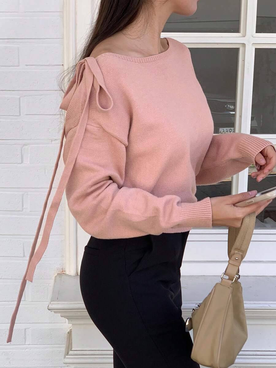 DAZY Women's Sexy Asymmetrical Shoulder Long Sleeve Casual Sweater - Pink - View 1