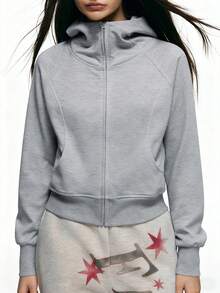 Rina Fox Grey Casual Pullover Sweatshirt, Versatile For Autumn/Winter - Grey - View 4