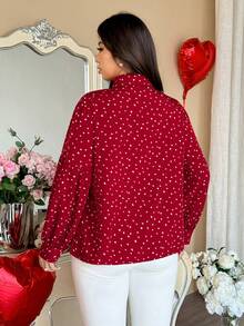 Vionelle Áo sơ mi tay dài in hình trái tim phong cách cổ điển, thiết kế thời trang, phù hợp cho mùa xuân và mùa thu - Đỏ - Xem 2