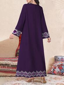 SHEIN Najma Váy maxi Ả Rập dài tay cổ chữ V họa tiết hoa thanh lịch dành cho nữ, Xuân/Thu - Nhiều màu - Xem 2