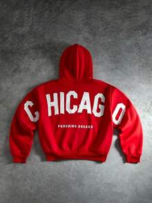 Manfinity Roghcode Men's Letter Print Casual Loose Fit Hoodie Sweatshirt Streetwear Hoodie Red Hoodie Hoodie Red Boxing Chicago Hoodie - Red - View 2