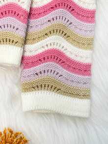 SHEIN Women's Casual Loose Fit Color Block Crew Neck Long Sleeve Knit Pullover Sweater, Spring/Autumn - Pink - View 6