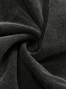 ROMWE MEN Street Life Sudadera con capucha con cremallera y lavado ácido con eslogan para hombre - Negro - Ver 6