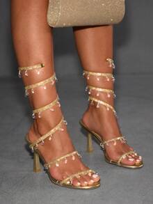 CUCCOO SZL 女士镶钻环绕式设计华丽高跟凉鞋 - 金色 - 查看 4