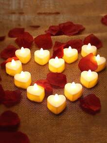 Teckwe 6支心形LED无焰电子蜡烛，营造浪漫氛围，暖光，节日装饰，桌面摆件，浪漫夜晚，婚礼餐桌装饰，生日派对 - 白色 - 查看 8