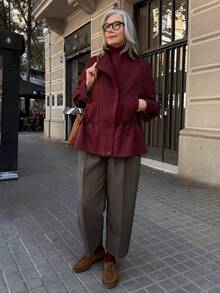 Vivie Lora Women's Suede Loose Waist Regular Jacket Women Coats - Burgundy - View 6