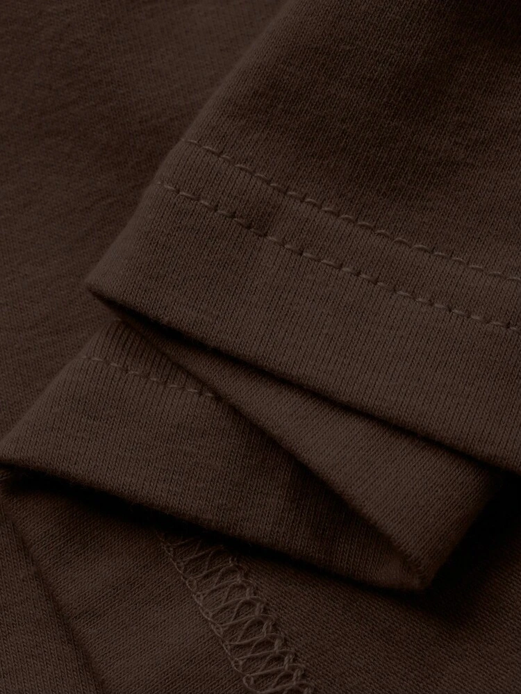 Men's Casual Versatile Crew Neck Brown T-Shirt, Autumn
