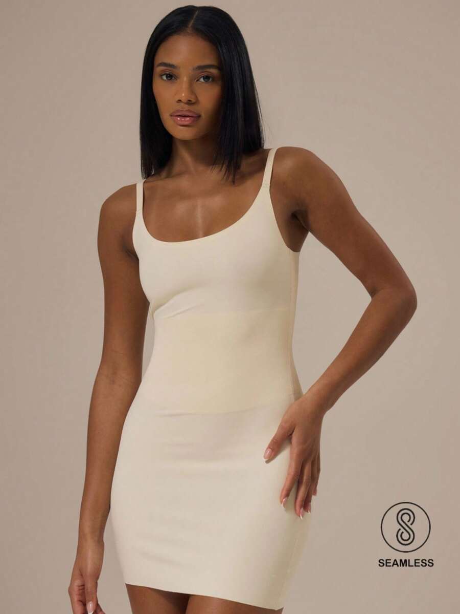 MUSERA ESSENTIALS Seamless Scoop Neck Adjustable Strap Sculpting Waist Shapewear Mini Dress Lounge Autumn Winter Fall Cosy Everyday Essentia Spring Summer Vacation Holiday - Beige - View 1