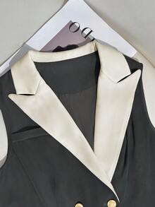 Lyxana Chaqueta blazer de mujer con cuello de solapa, botones decorativos y bolsillo de color contrastante - Multicolor - Ver 4