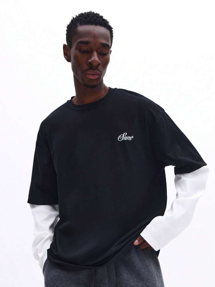 SUMWON Men's Regular Fit Crew Neck Short Sleeve Layered T-Shirt With Vintage Logo Print Design Casual