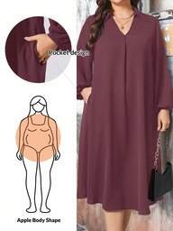 SHEIN Essnce فستان نسائي كاجوال فضفاض مريح وبارد للربيع والصيف، أسود بياقة V طويلة الأكمام متوسط الطول، فستان محتشم، ملابس للنساء، طراز المال القديم، ملابس محتشمة للنساء، فستان أسود للمنحنيات، ملابس ربيعية