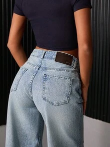 EURMUSE WOMEN WIDE LEG LOW WAIST JEANS - Light Wash - View 5