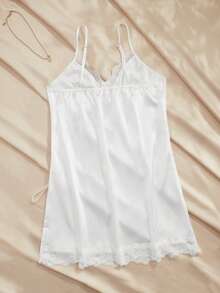 Charlaine Satin French Camisole Elegant Mini Slip Dress For Women - White - View 2