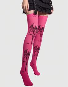 ROMWE Goth Women Over The Knee Socks - Light rose red - View 3