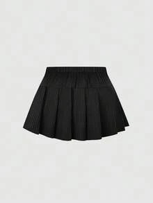 SHEIN Sweetro 时尚甜美休闲百褶短条纹金属朋克迷你裙 - 黑色 - 查看 2