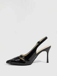 CUCCOO SZL Women's Pointed Toe Buckle Design Fashionable High Heels, Versatile For Daily Wear - Black - View 4