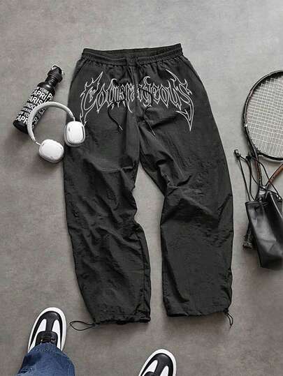 Sport MetroGents 男士字母印花抽绳腰带休闲百搭运动裤