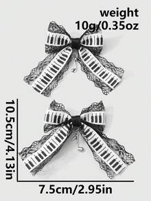 ROMWE Kawaii 2件套简约百搭复古时尚高品质黑白音符蝴蝶结吊坠DIY发夹，侧夹组合套装，适合女性、女孩日常佩戴，节日礼物 - 黑白色-4 - 查看 9