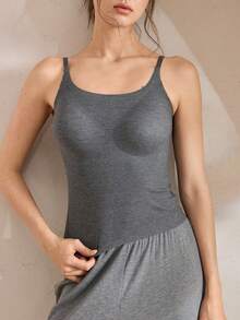 Ocili 1pc Women's Comfortable Minimalist Dark Grey Undershirt - Dark Grey - View 4