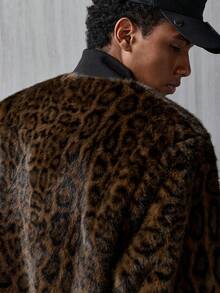NEON BLANC Men's Leopard Print Long Sleeve Loose Fit Baseball Collar Jacket - Brown - View 7