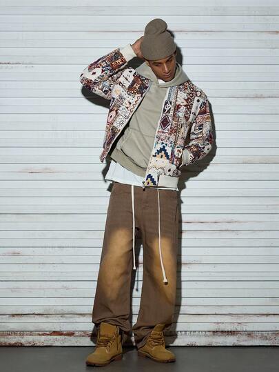 Modcrash Men's Loose Fit Casual Versatile Wide Leg Jeans With Pockets Spring To Summer