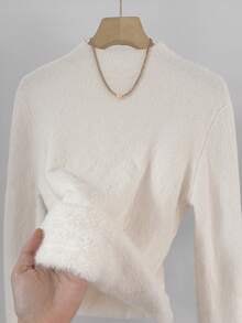 GlowEve 秋冬新品立领长袖修身纹理图案羊毛休闲度假 - 米色 - 查看 4