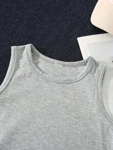 Conjunto de pantalones cortos de chaleco de algodón puro de verano para niños, blusa gris sin mangas + conjunto de pantalones cortos negros para bebés deportes de ocio de dos piezas - Gris - Ver 3