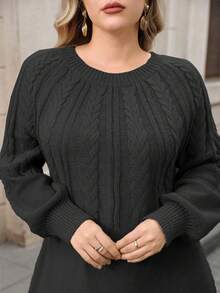 Modelyn Plus Size Women Casual Solid Color Long Sleeve Sweater Dresses Sweater For Women Black Sweater - Black - View 1