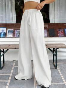 SHEIN EZwear Drawstring Waist Wide Leg Pants