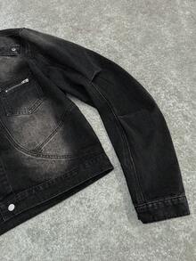 Manfinity EMRG Deconstructed Design Collar & Four-Button Closure Washed Black Denim Suit, European & American Style - Black - View 3