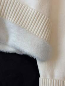 GlowEve 秋冬新款毛绒里衬翻领长袖柔软舒适休闲时尚优雅百搭女士毛衣 - 杏色 - 查看 3