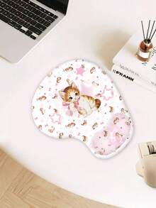 ROMWE Kawaii Alfombrilla de ratón con reposamuñecas gruesa, resistente al agua y antideslizante con estampado de lunares y dibujos animados - Gato blanco - Ver 3