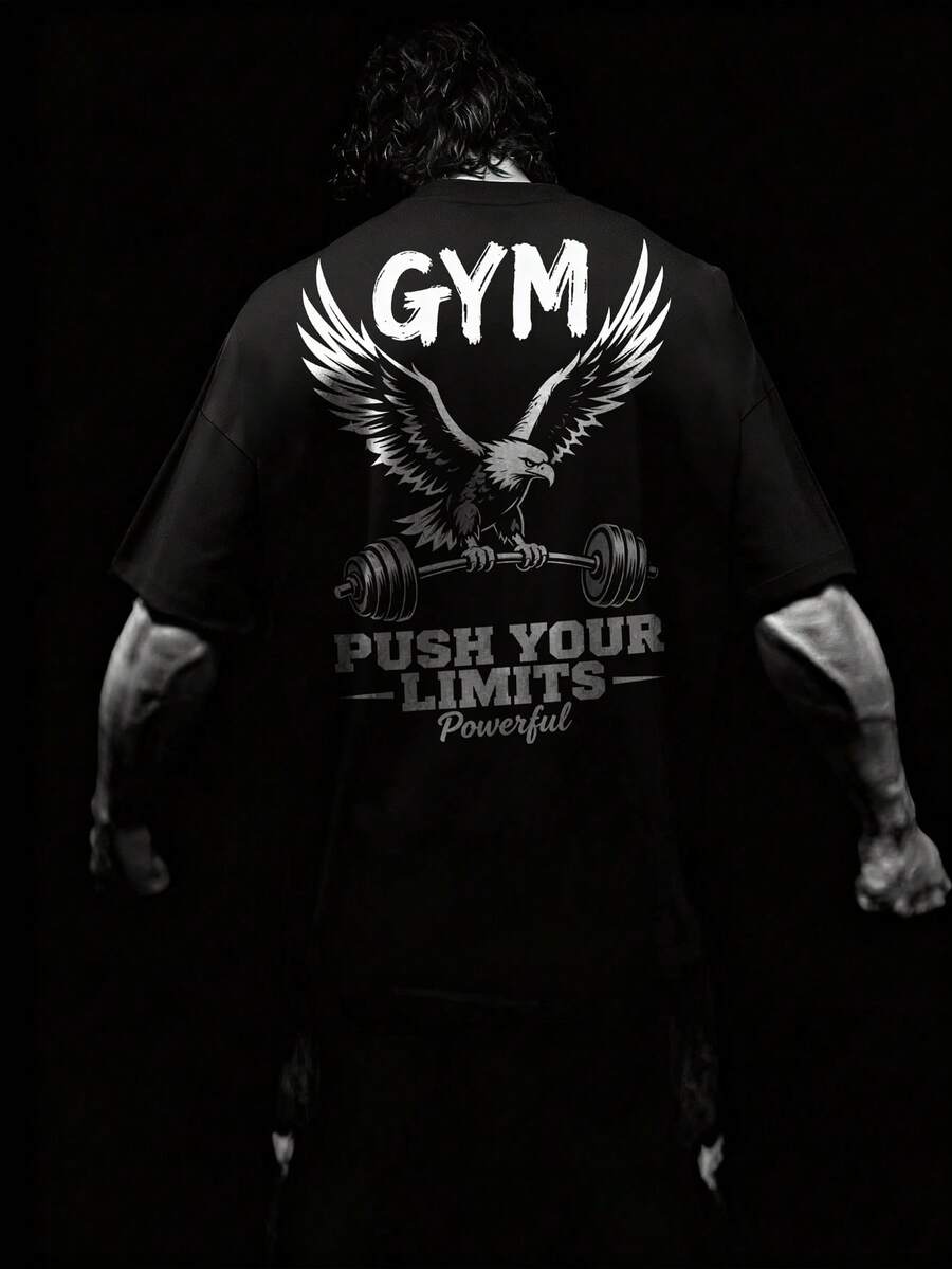 Sport MetroGents Áo thun thể thao tay ngắn in hình đại bàng dành cho nam, áo nén thể thao. - màu đen - Xem 1