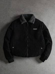 SLATEMANN 男式休闲灯芯绒贴片细节保暖内衬夹克，适合秋冬季 - 黑色 - 查看 2