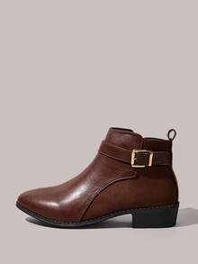 Styleloop Botas de tobillo de unicolor casual para mujer - Burdeos - Ver 2