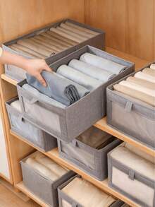 半件装亚麻布收纳盒，带透明窗口，适用于衣柜、卧室、家居收纳，白色T恤（女款）、黑色裤子（女款）、女士冬装、连衣裙、女士冬季服装、优雅女装、白色衬衫（女款）、长袖衬衫、白色连体裤（女款）、春季连衣裙、春季套装、春季服装、简约风、夏季上衣 - 灰色 - 查看 2