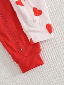 Cozy Pixies Bộ 2 món áo liền quần dài tay cổ tròn mềm mại họa tiết trái tim cho bé gái, thích hợp làm quà tặng ngày Valentine. - Đỏ và trắng - Xem 5