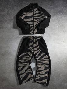 Manfinity Roghcode 男士休闲长袖拉链卫衣和裤子套装 - 彩色 - 查看 1
