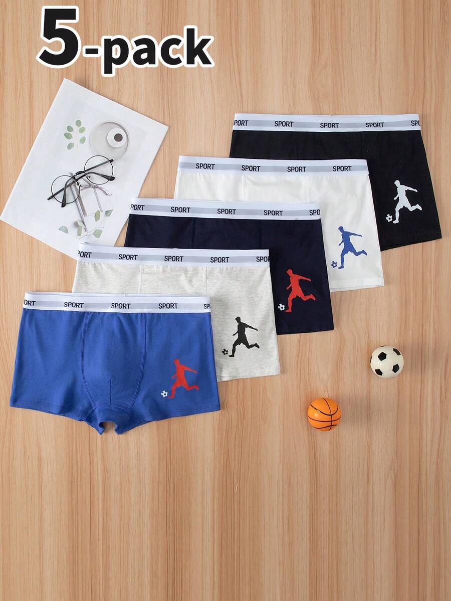 Teen Boys 5Pack Trunks Boxer Briefs,Multicolor Sport Waistband Football Player Print,Breathable Stretch Moisture Wicking Quick Dry Everyday Underwear - Multicolor - View 1