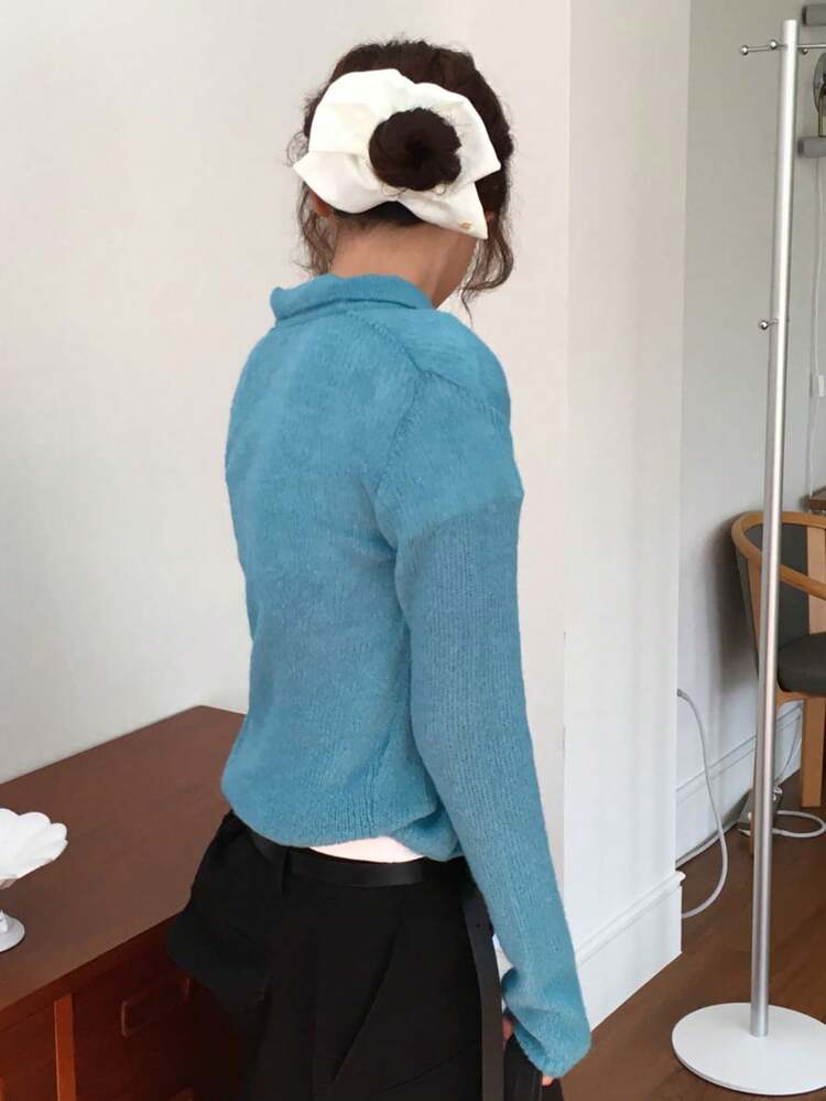 Youthful Collared Button-Down Long Sleeve Cardigan For Women, Versatile