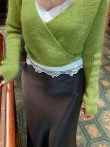 DAZY Women Soft Wool V-Neck Solid Color Slim Fit Sweater - Green - View 9