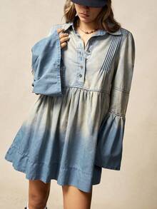 Bohemela 波西米亚风冬季圣诞节新年情人节派对Y2K休闲复古女式迷你连衣裙，喇叭袖 - 藍色 - 查看 1